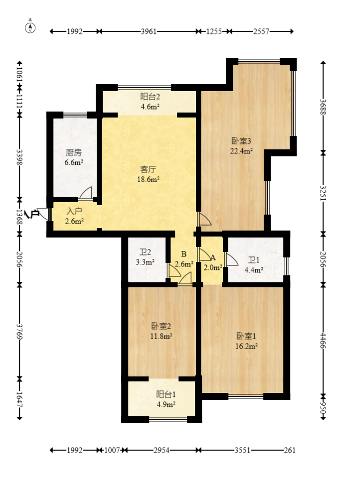 锦天金岸雅苑  3室2厅2卫   123.80万 锦天金岸雅苑  3室2厅2卫   123.80万户型图