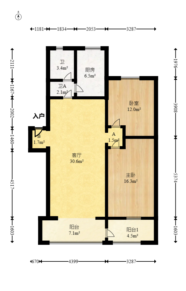 东南明苑  2室2厅1卫   61.50万室内图1