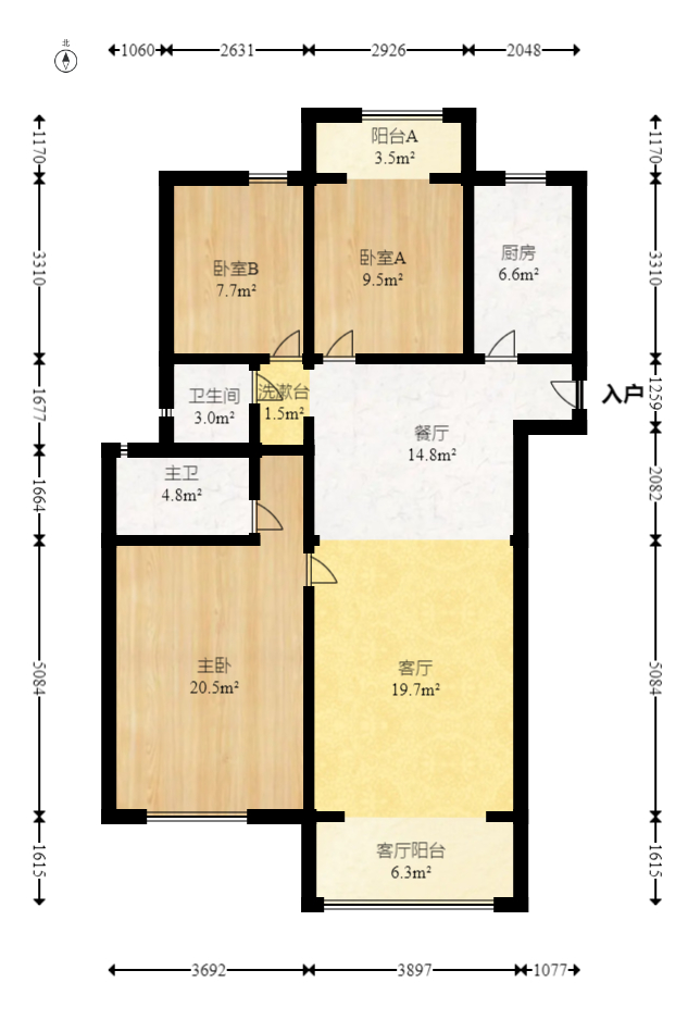 北辰中央公园DF区  3室2厅2卫    120.0万室内图1