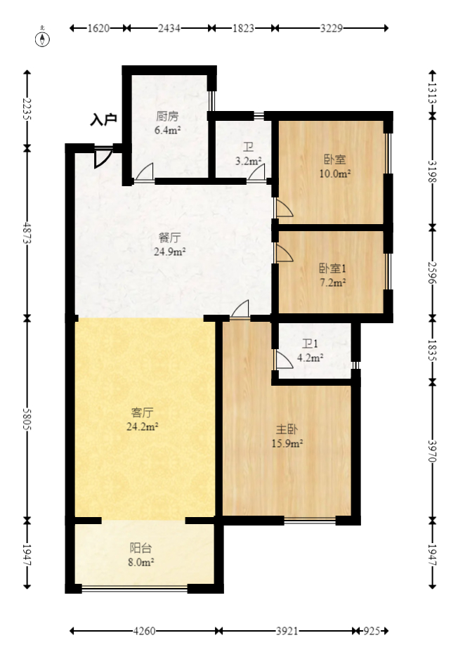 荣盛花语城  3室2厅1卫   80.00万室内图1
