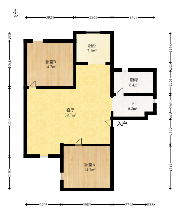 凯乐国际城  2室2厅1卫   112.00万室内图1