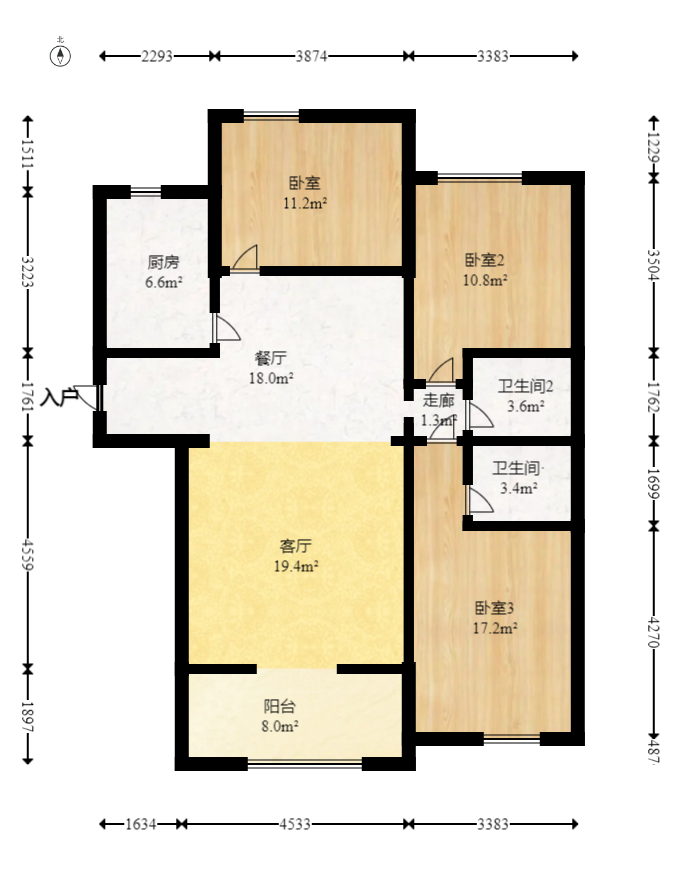东业苹果社区  3室2厅2卫   49.80万室内图1