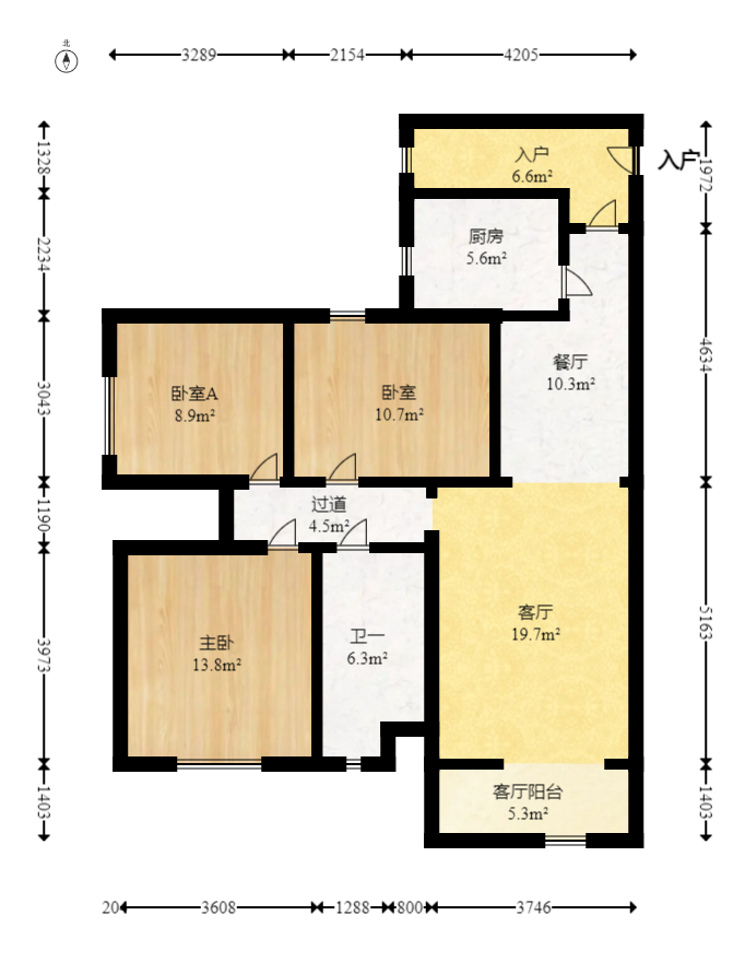 新长海广场  3室2厅1卫   72.60万室内图1