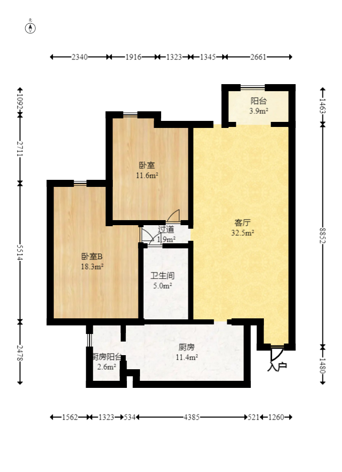 中城丽景香山园  2室2厅1卫   118.00万室内图1