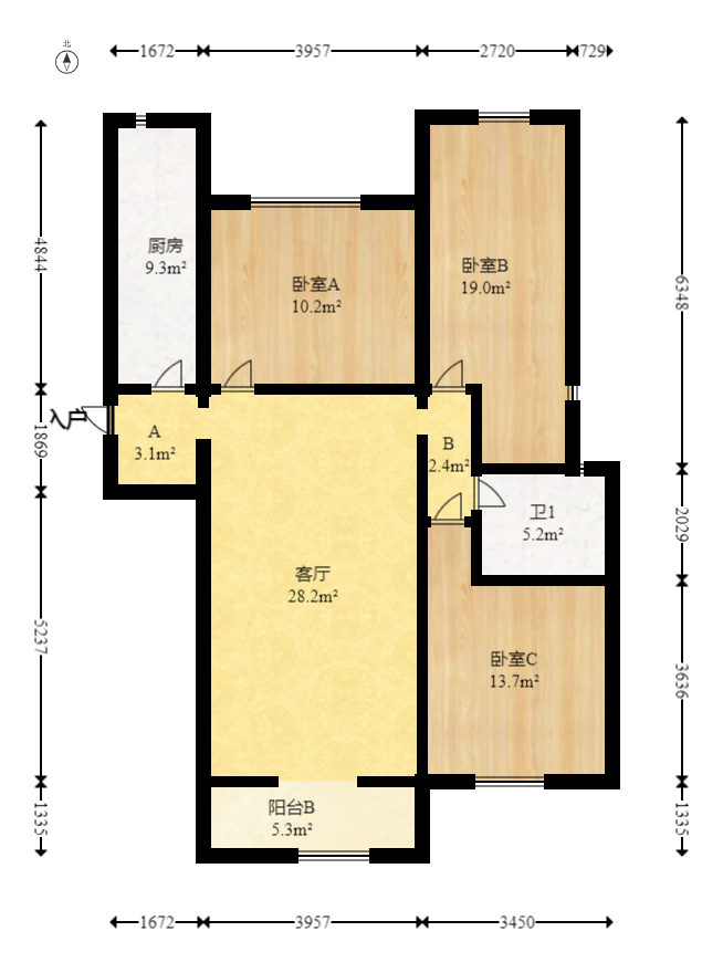 绿地之窗  3室2厅2卫   120.00万室内图1