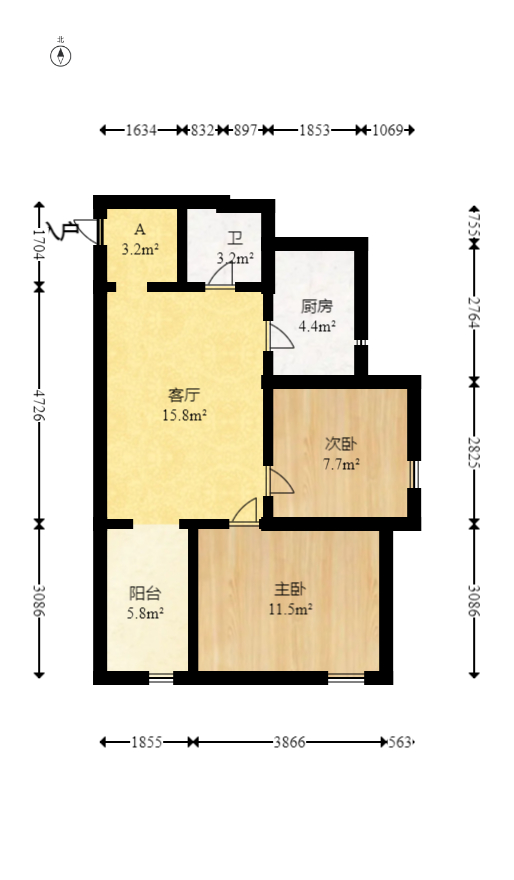 东方航标 2室1厅1卫 57.8万 东方航标 2室1厅1卫 57.8万户型图