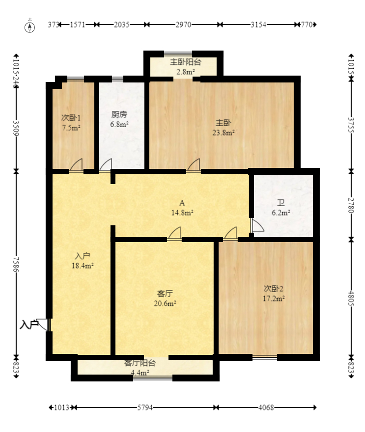 尚城 1室2厅2卫 93.8万 尚城 1室2厅2卫 93.8万户型图