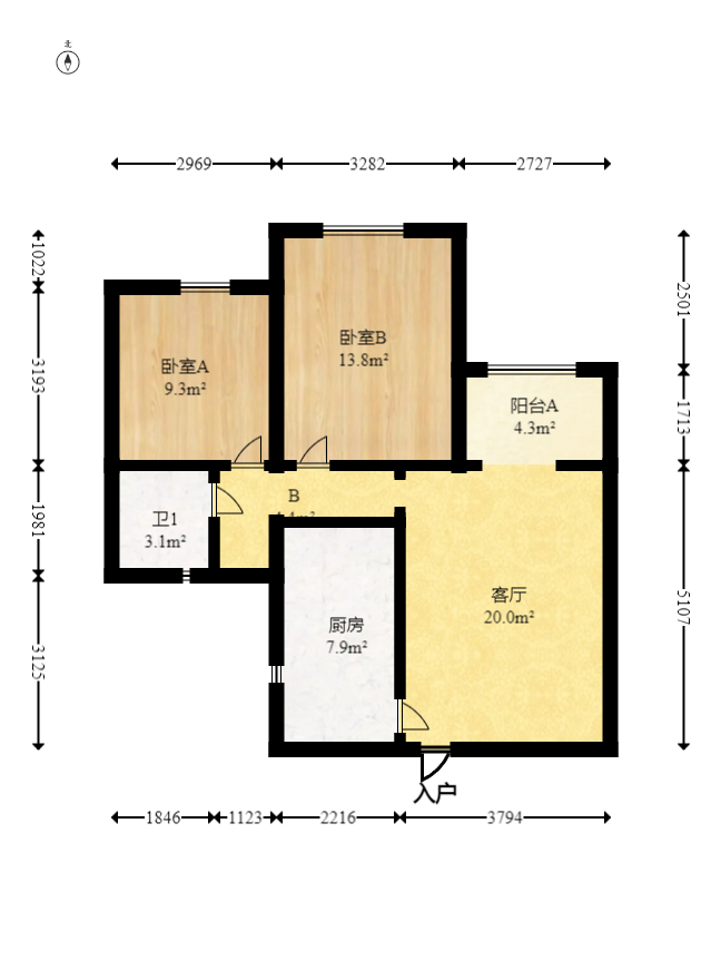 绿地之窗  2室3厅1卫   60.00万室内图1