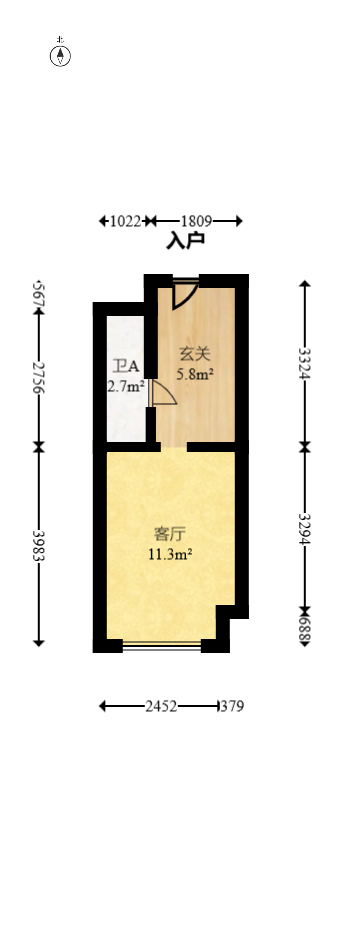 保利天禧EF区  1室1厅1卫   55.00万室内图1
