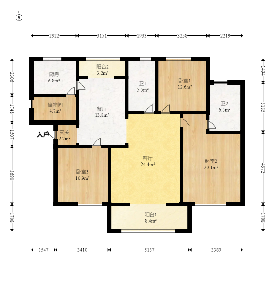 上海城小区 4室2厅2卫 108.0万 上海城小区 4室2厅2卫 108.0万户型图