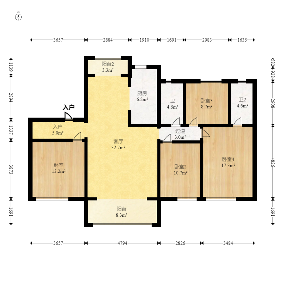 碧桂园荟隽棠  4室2厅2卫   155.00万室内图1