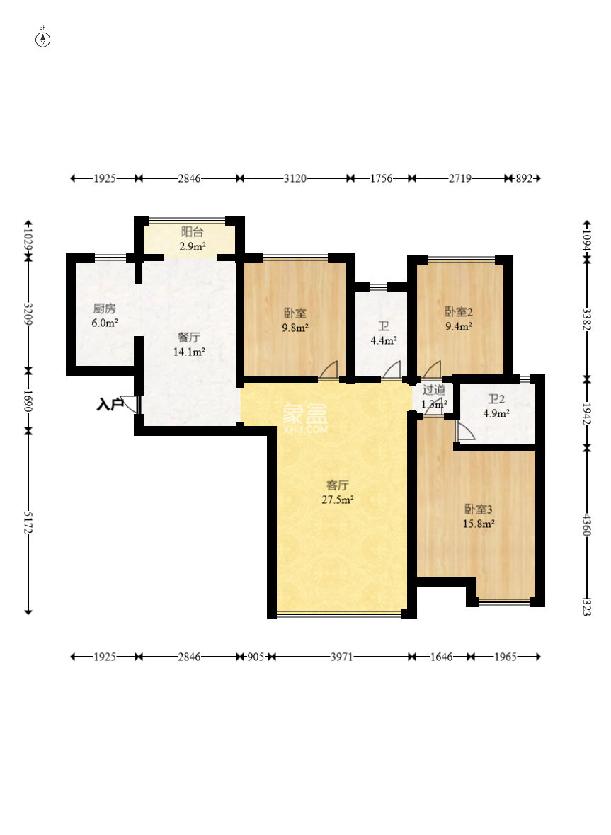 长房云时代  3室2厅2卫    98.8万