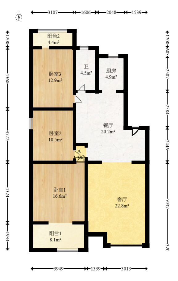 芙蓉苑  3室2厅1卫   80.00万室内图1