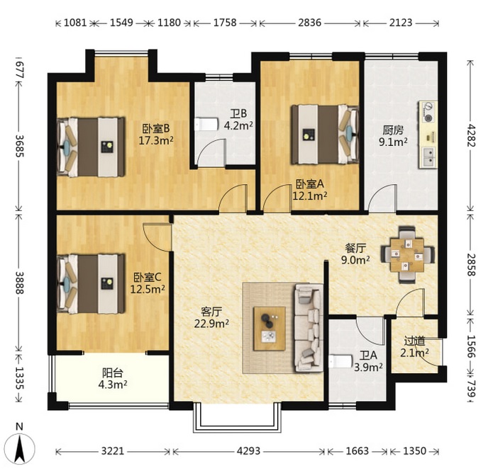 文化园三期  3室2厅1卫    65.0万 文化园三期  3室2厅1卫    65.0万室内图