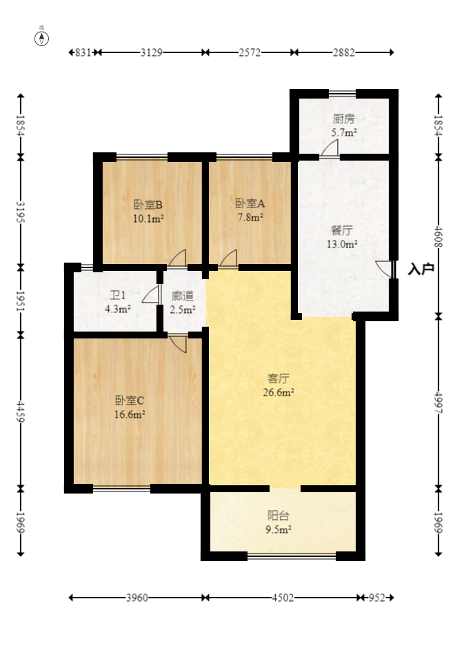 江山帝景雅典  3室2厅1卫   90.00万室内图1