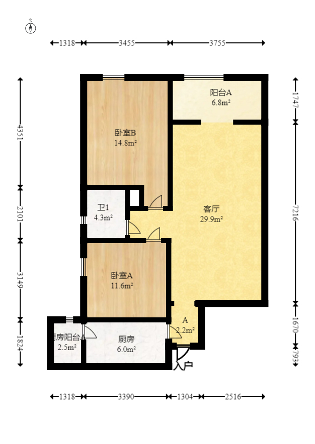 新城新世界一二三期  2室2厅1卫   82.80万室内图1