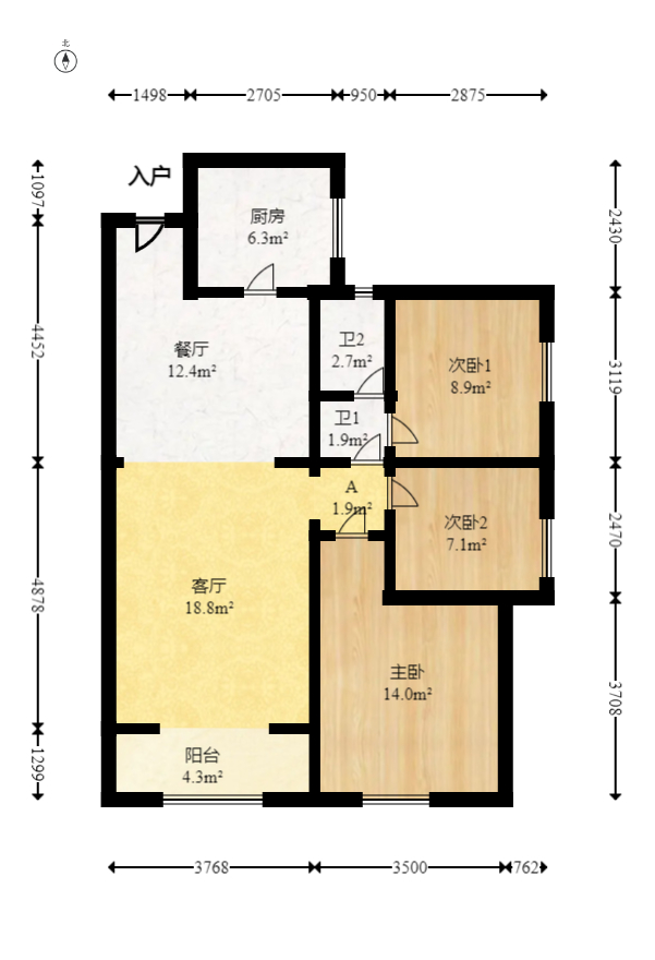 湖湾世景 3室2厅1卫 85.0万 湖湾世景 3室2厅1卫 85.0万户型图