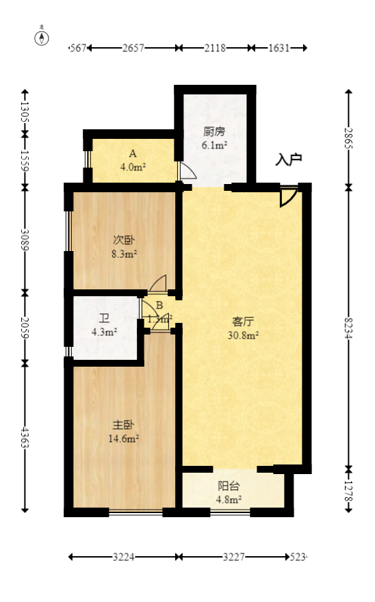 恒大翡翠华庭  2室2厅1卫   72.60万室内图1
