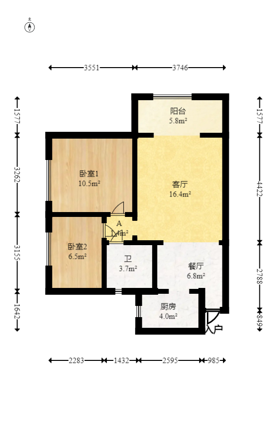上海城小区  2室1厅1卫   62.00万室内图1