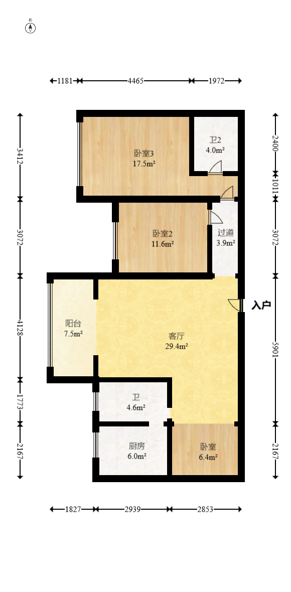 长房西郡  3室2厅2卫   79.80万室内图1