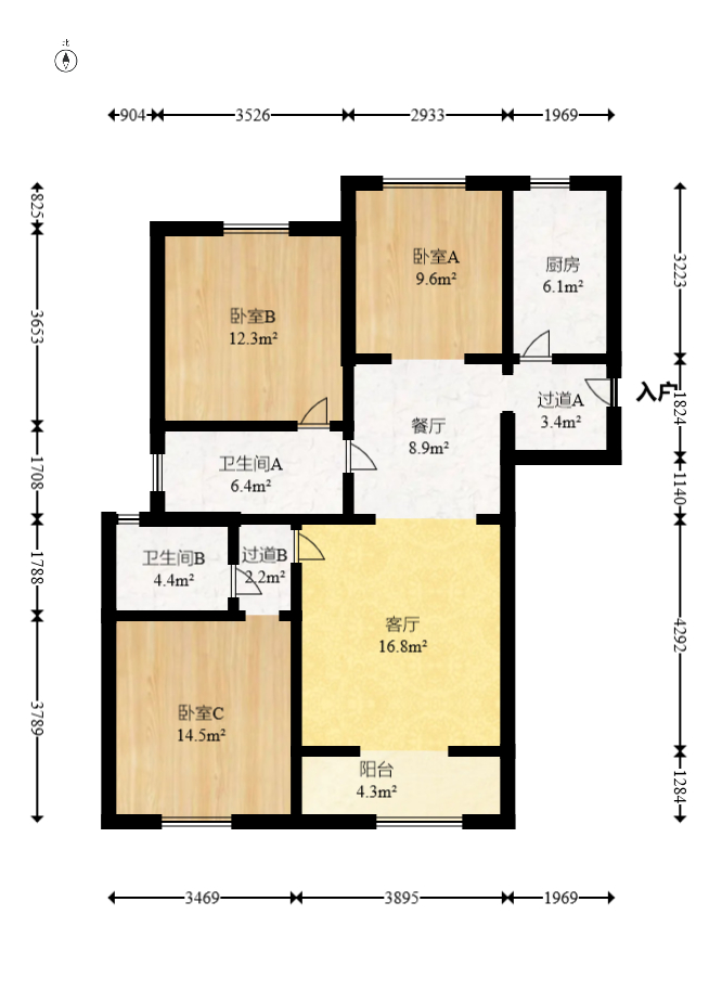 绿地新都会  3室2厅2卫   70.00万室内图1