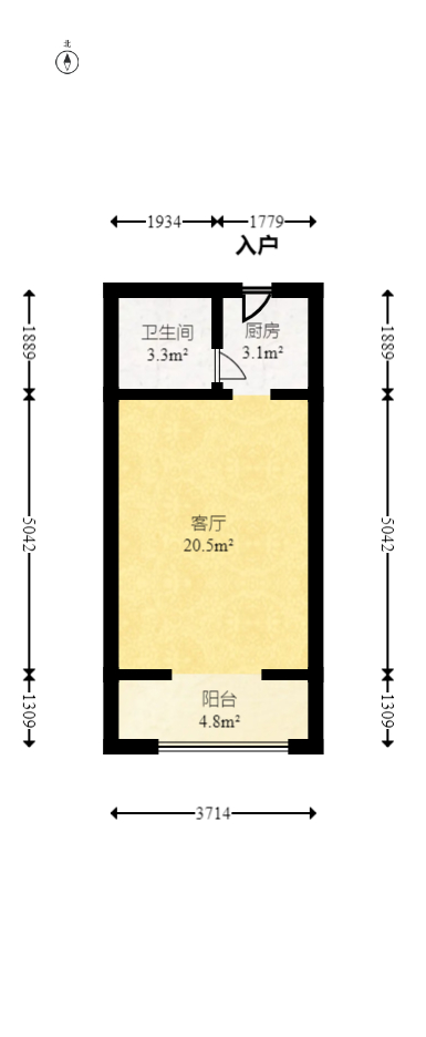 花漾年华（桂花园）  1室1厅1卫   33.50万室内图1