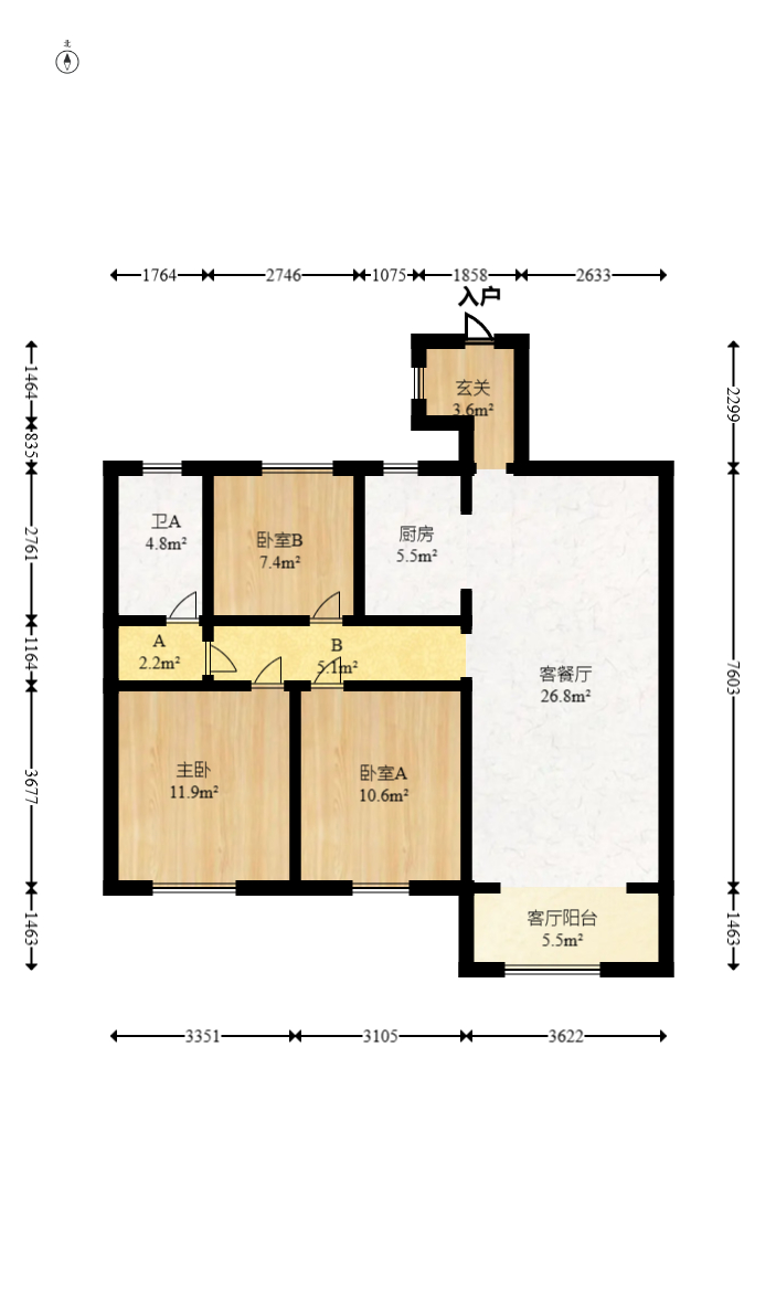 兰亭都荟（璟峰苑）  3室2厅1卫   112.00万室内图1