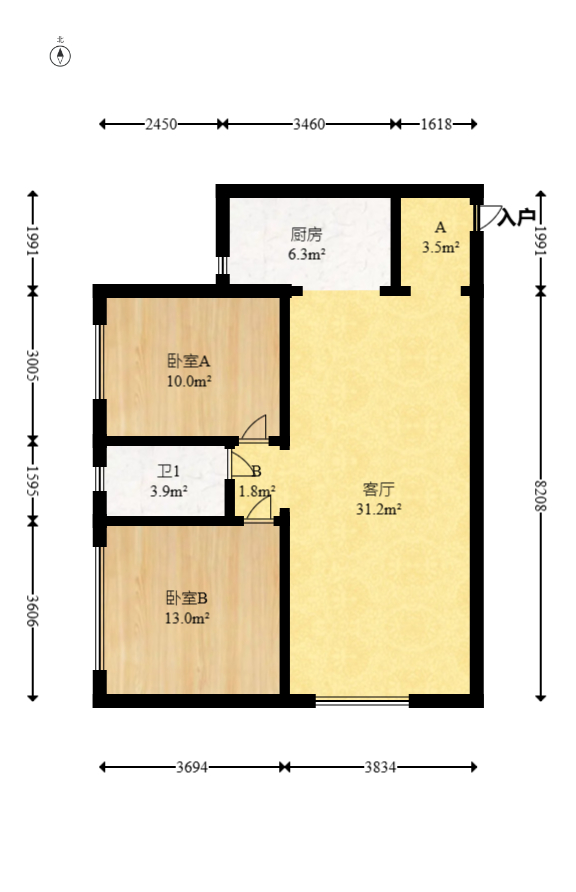 万里时代  2室2厅1卫   90.00万室内图1