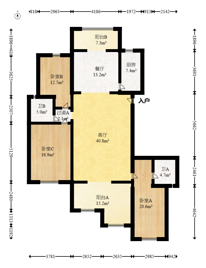 华雅花园  3室2厅2卫   188.00万室内图1