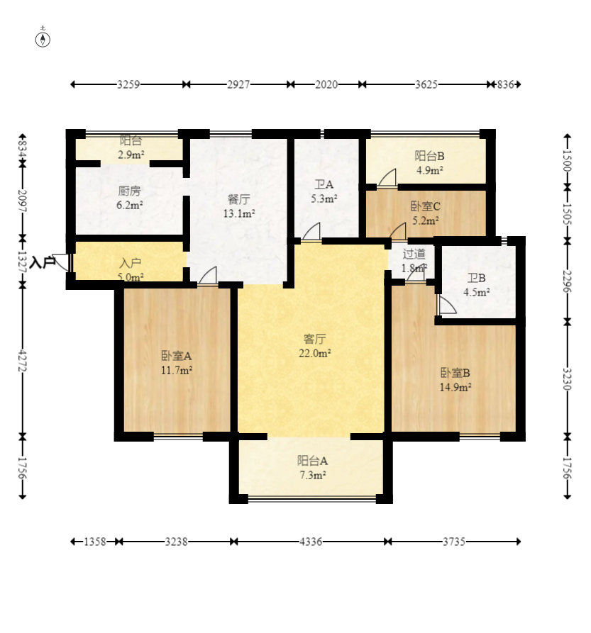 中建嘉和城  3室2厅2卫   100.00万室内图1