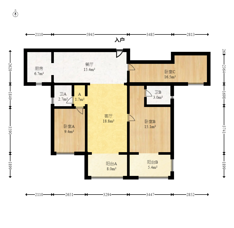 中建嘉和城  3室2厅2卫   105.00万室内图1