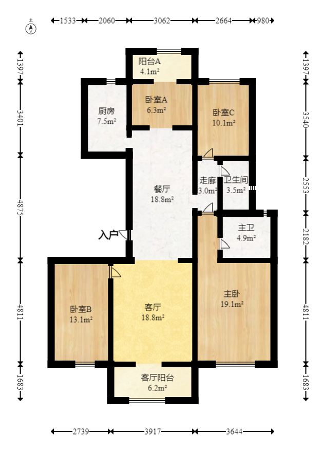 长沙美的梧桐庄园  4室2厅2卫   150.00万室内图1