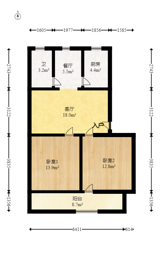 长沙市邮政宿舍（古汉邮局宿舍）  1室2厅1卫   51.00万室内图1