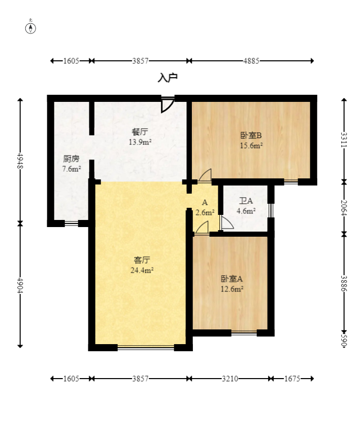 五矿万境水岸二期（五矿万境水岸和苑）  2室2厅1卫   120.00万室内图1