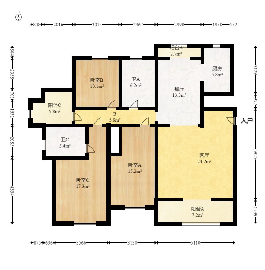 清溪川九号  3室2厅1卫   205.00万室内图1