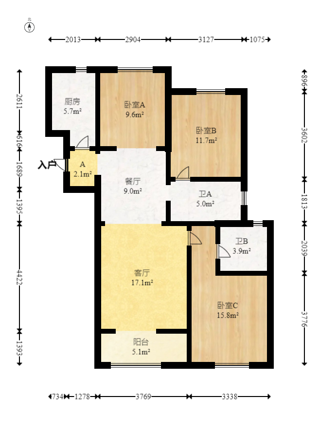 绿地新都会  3室2厅2卫    60.0万 绿地新都会  3室2厅2卫    60.0万户型图