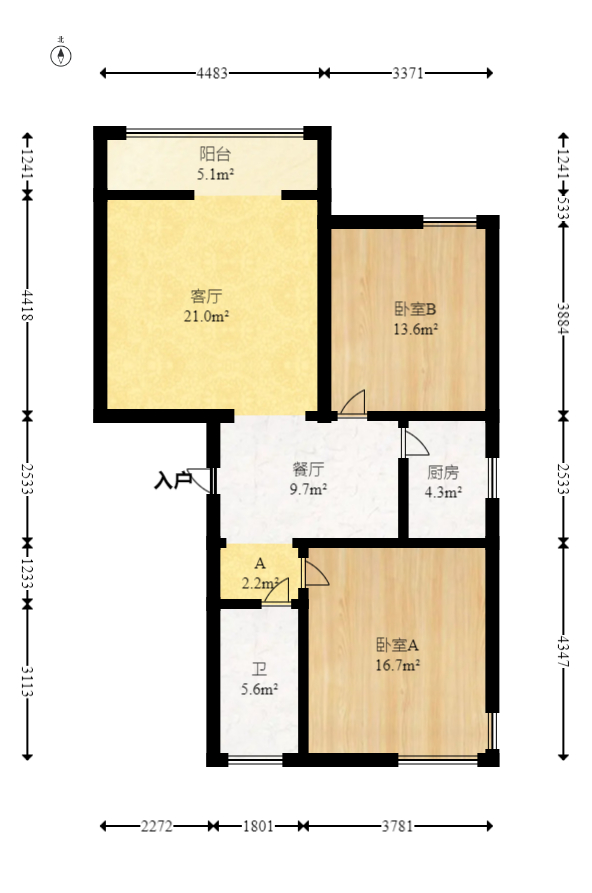 凯乐国际城  2室1厅1卫   105.00万室内图1