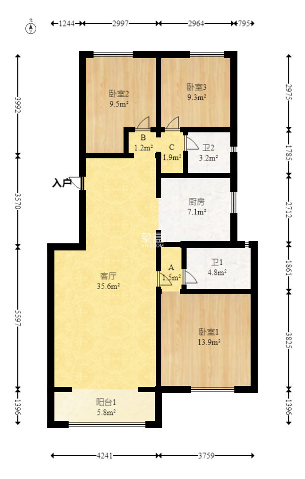 金地香樟悅府 3室2廳2衛 118.00萬