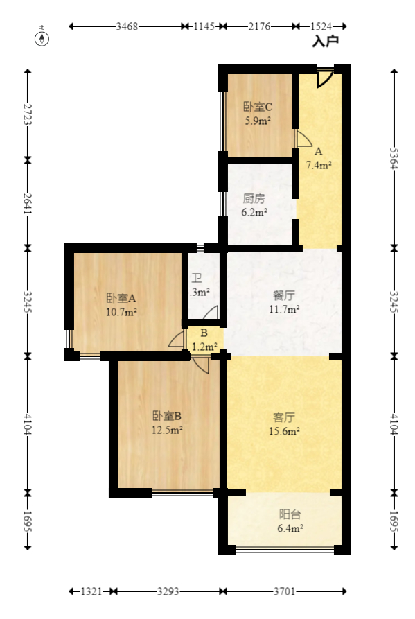 五矿格澜郡  3室2厅1卫   75.00万室内图1