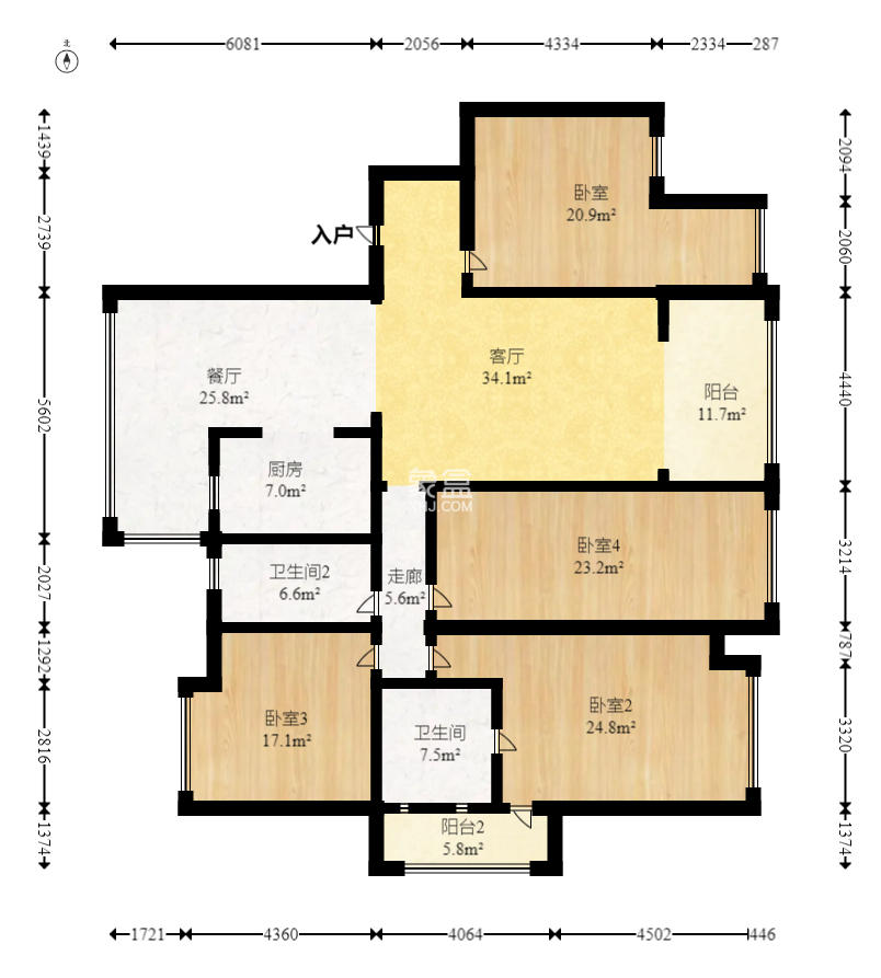 福天星中心(福天星雅苑) 4室2厅2卫 196.8万 福天星中心(福天星雅苑) 4室2厅2卫 196.8万户型图