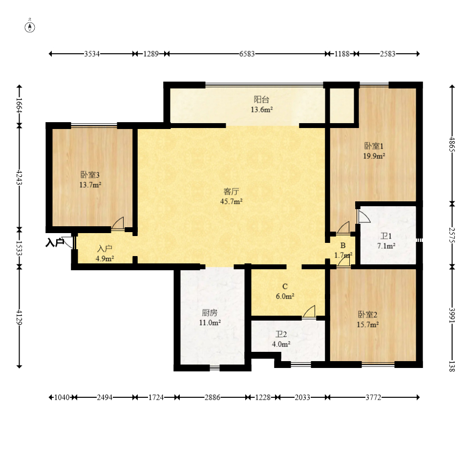 万科紫台  3室2厅2卫   239.00万室内图1