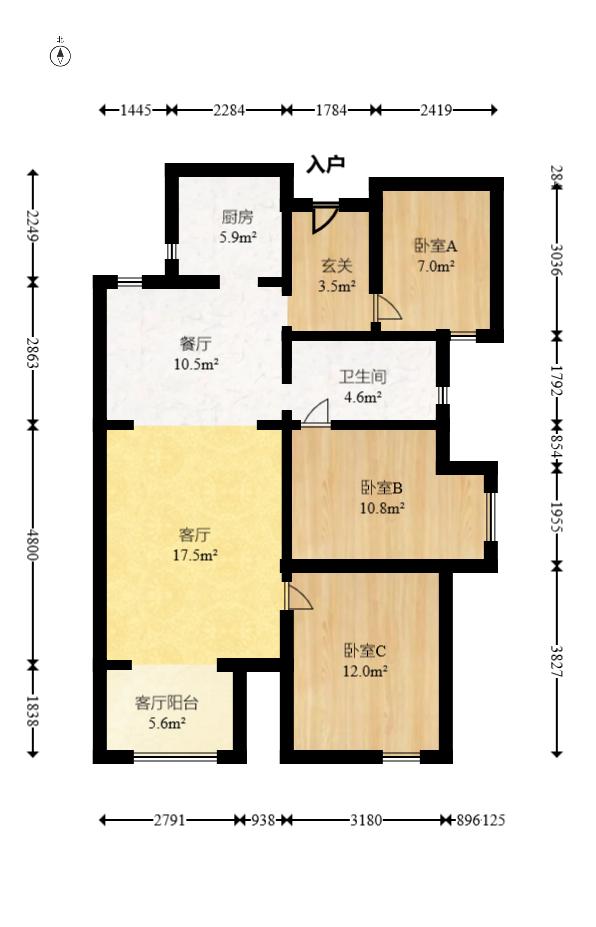 北辰中央公园C区  3室2厅1卫   102.00万室内图1