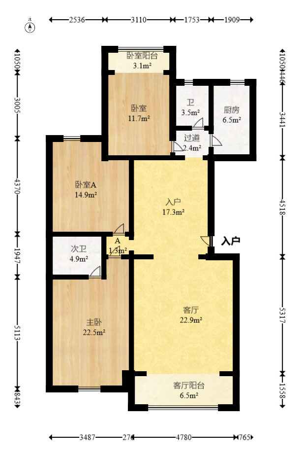 楚天馨苑 3室2厅1卫 80.0万 楚天馨苑 3室2厅1卫 80.0万户型图