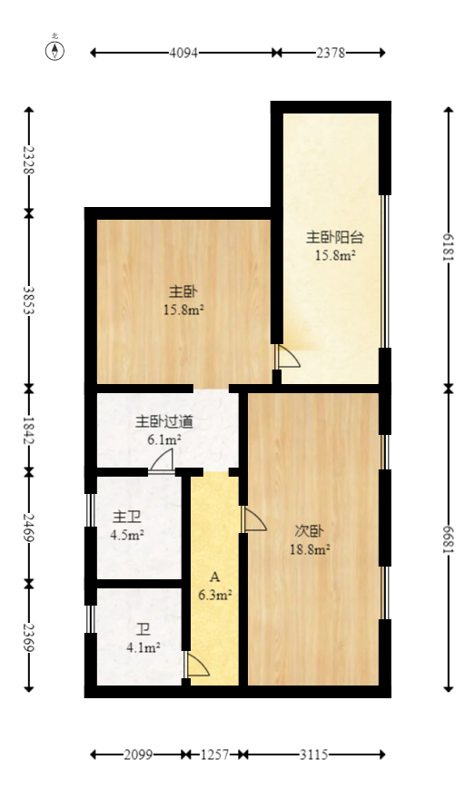 双湾国际（湘江御景花园）  3室2厅2卫   129.80万室内图1