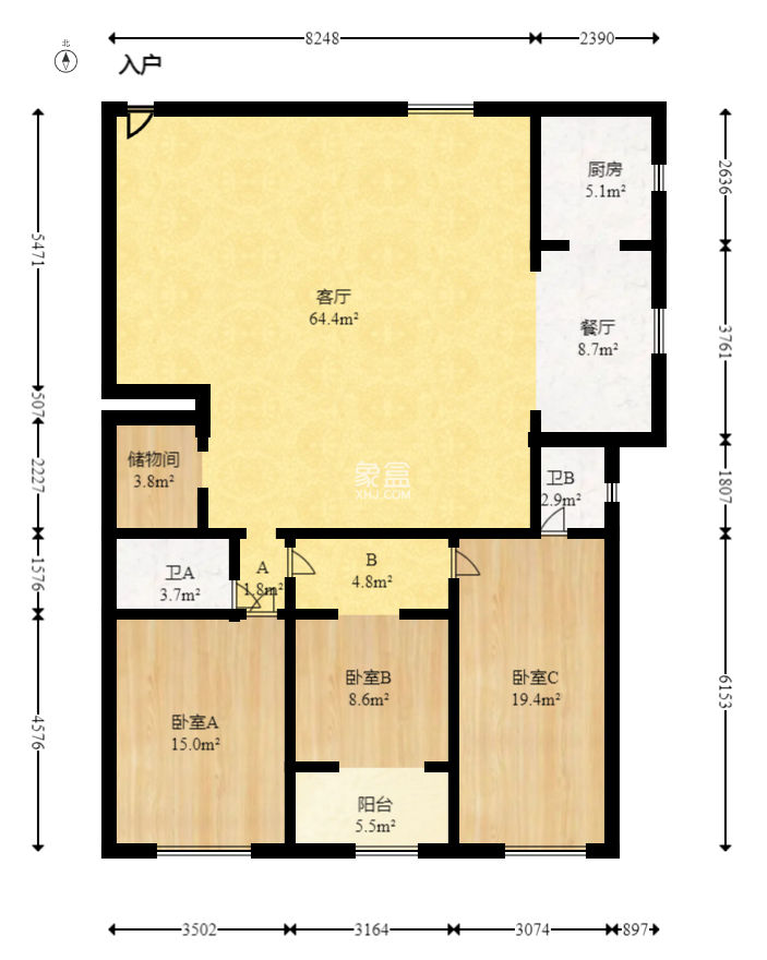 虹嘉花园（虹嘉园小区）  3室2厅2卫    100.0万