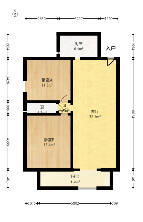 月畔湾  2室2厅1卫   68.00万室内图1