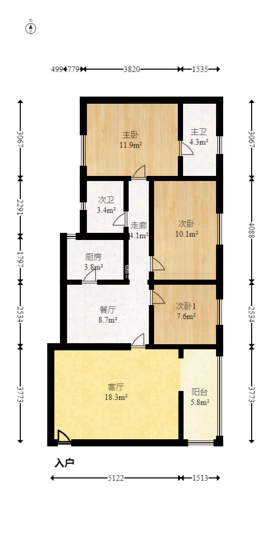 玉龙公寓  3室2厅2卫    115.0万