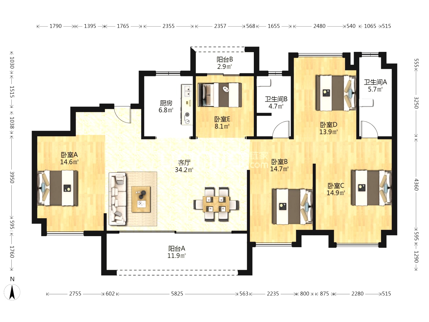 建发央著 5室2厅2卫 137.0万 建发央著 5室2厅2卫 137.0万室内图