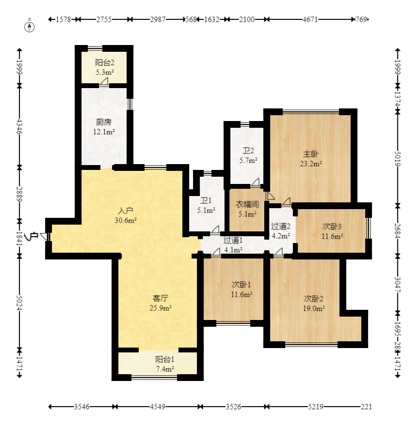北辰三角洲E3区  4室2厅2卫   348.00万室内图1