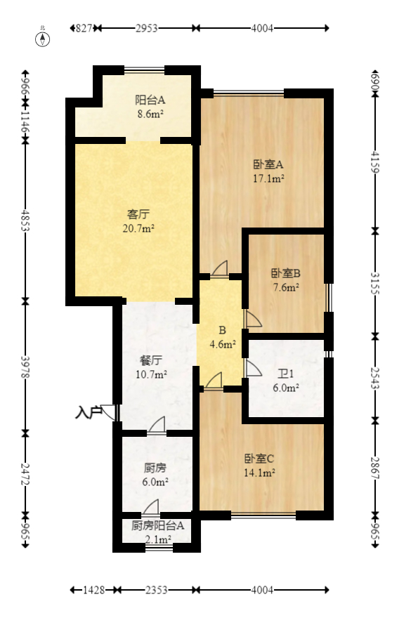 茂华禧都会  3室2厅1卫   118.00万室内图1